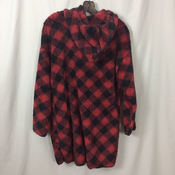 Jessica Simpson Fleece Long Cardigan Robe Buffalo Plaid Hooded Red Cozy Chic S - Picture 2 of 5